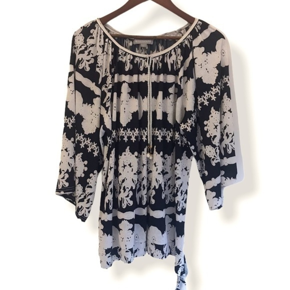 Queenspark Dark Navy & White Flowy Blouse Size L